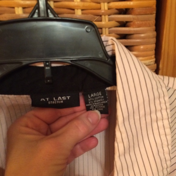 At Last Button Down Shirt pink w/black pin stripe - Picture 3 of 5